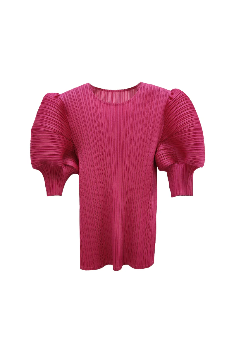 Designer Inspired Pleated Puff-Sleeve Top - HBQMJX