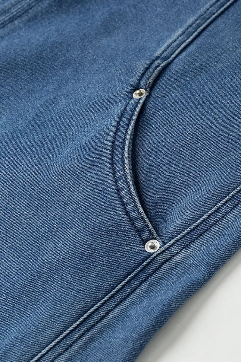 Denim Sleeveless Shift Midi Dress with Pockets - HBQMJX