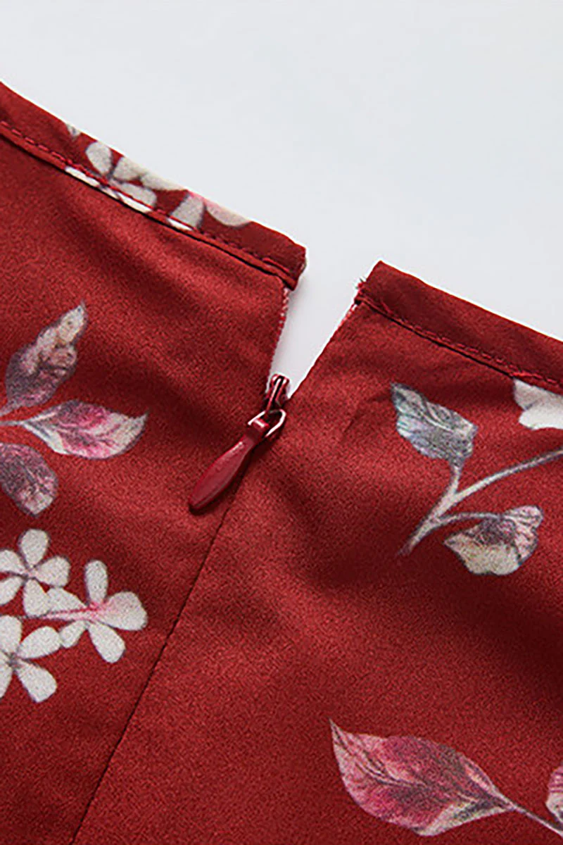 Red Jacquard Halter Midi Dress with Shoulder Bow - HBQMJX