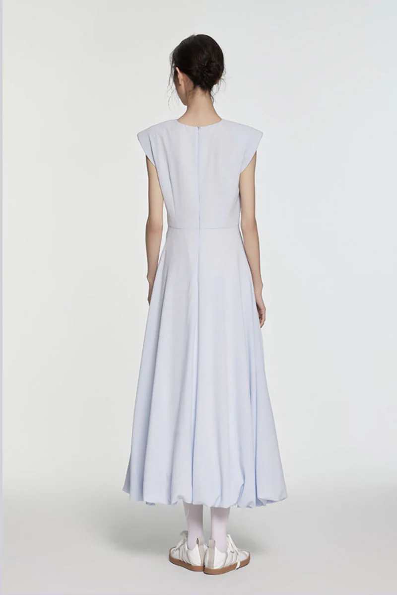 Minimalist Cap-Sleeve Ruched-Waist Bubble Midi Dress - HBQMJX