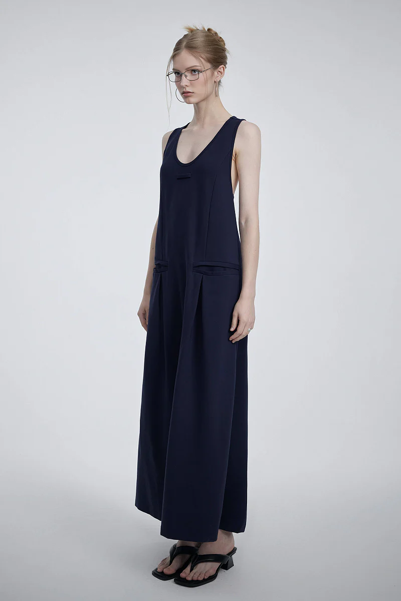 Casual Sleeveless Maxi Tank Dress with Back Twist - HBQMJX