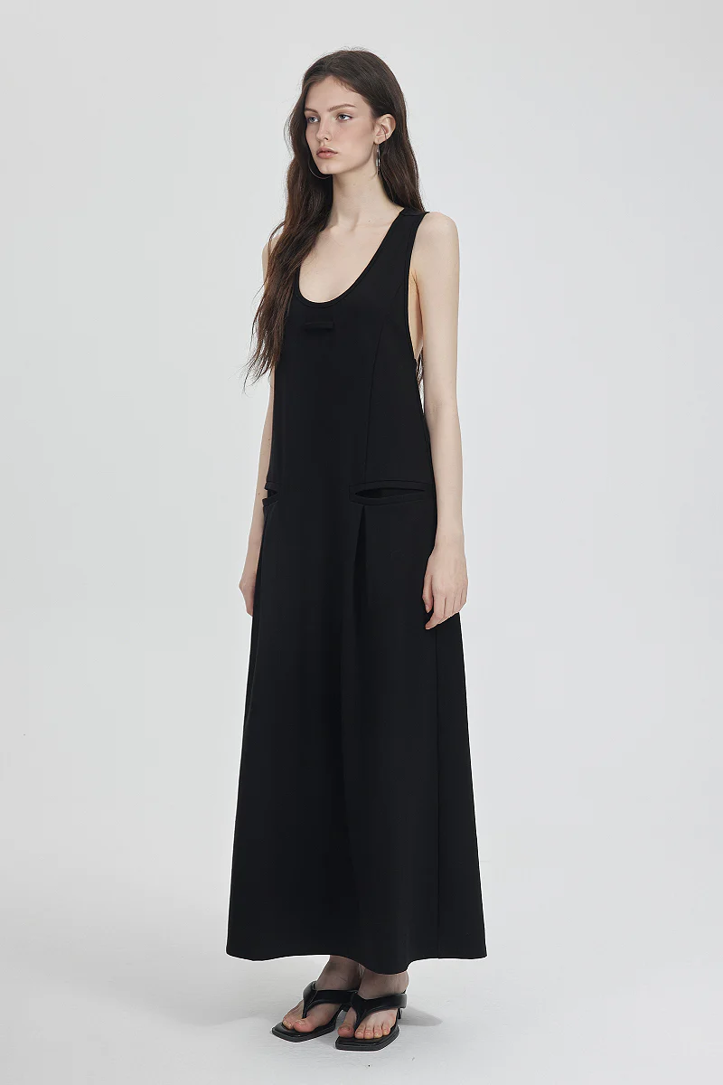 Casual Sleeveless Maxi Tank Dress with Back Twist - HBQMJX