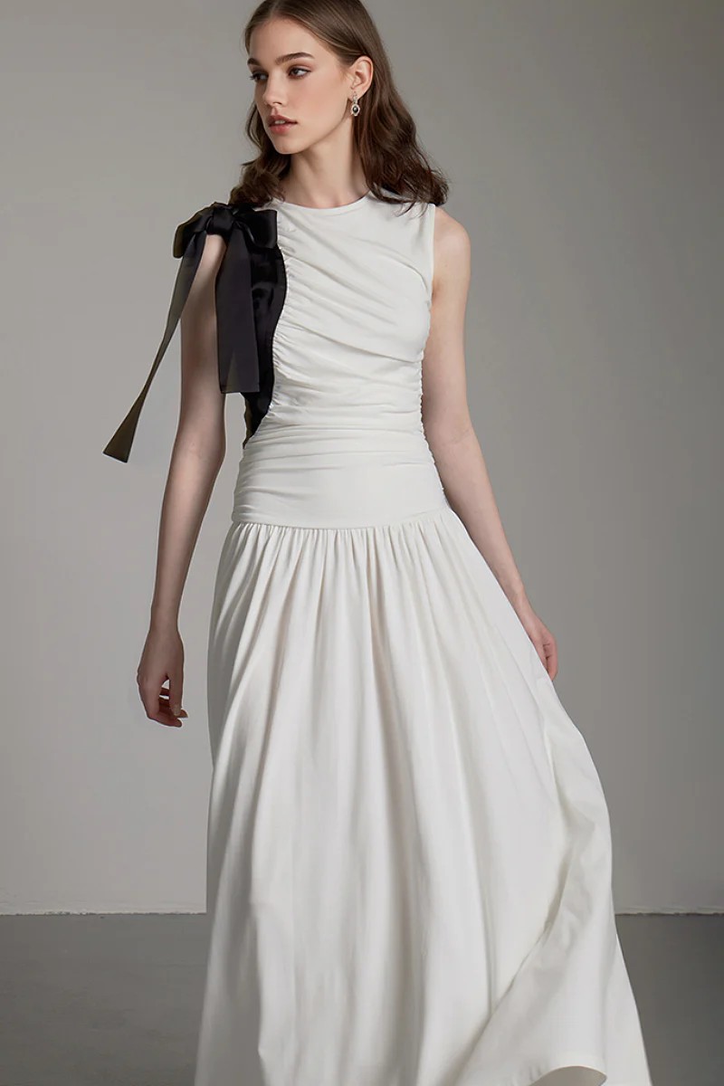 Sleeveless One-Shoulder-Tie Ruched Maxi Dress - HBQMJX