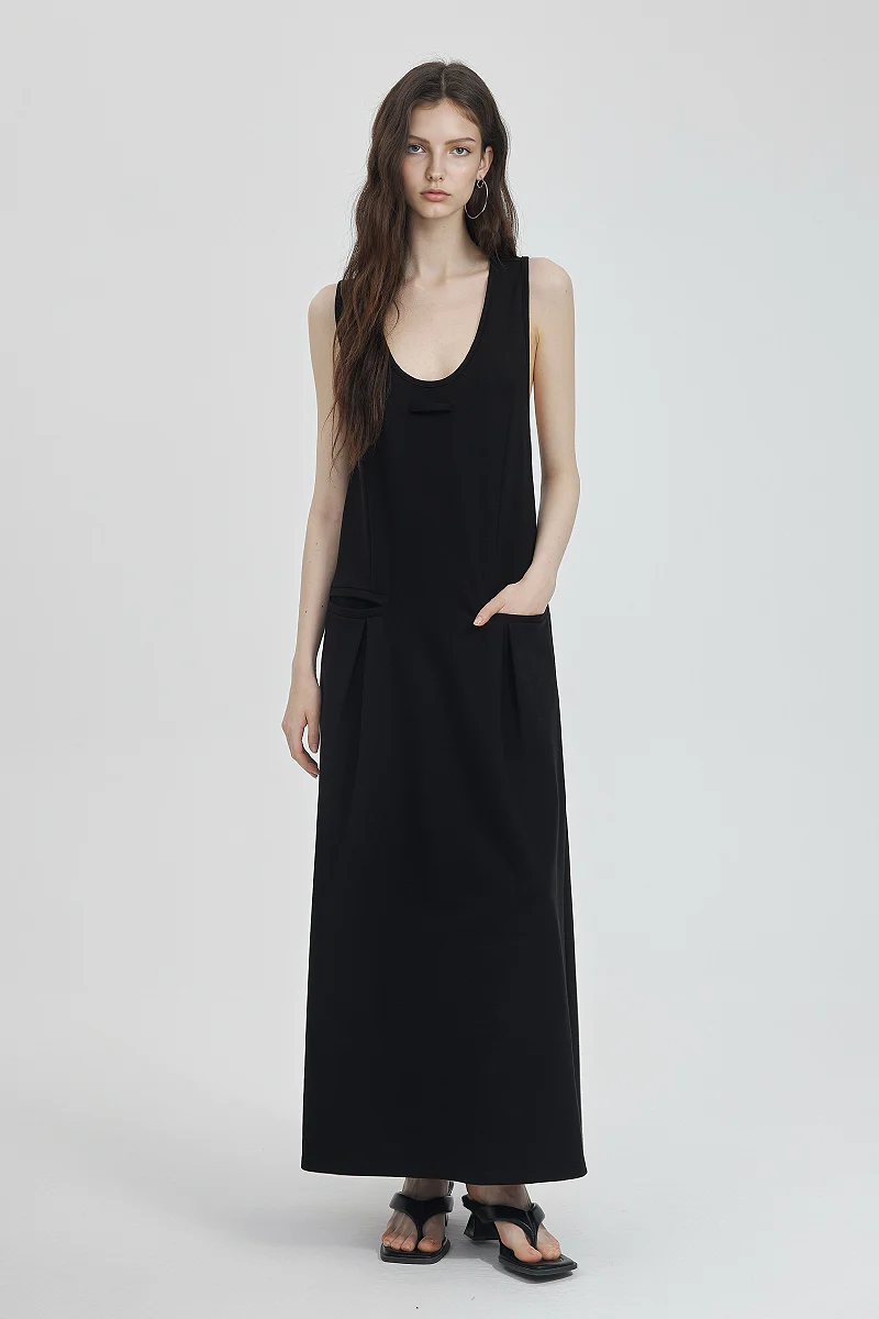 Casual Sleeveless Maxi Tank Dress with Back Twist - HBQMJX