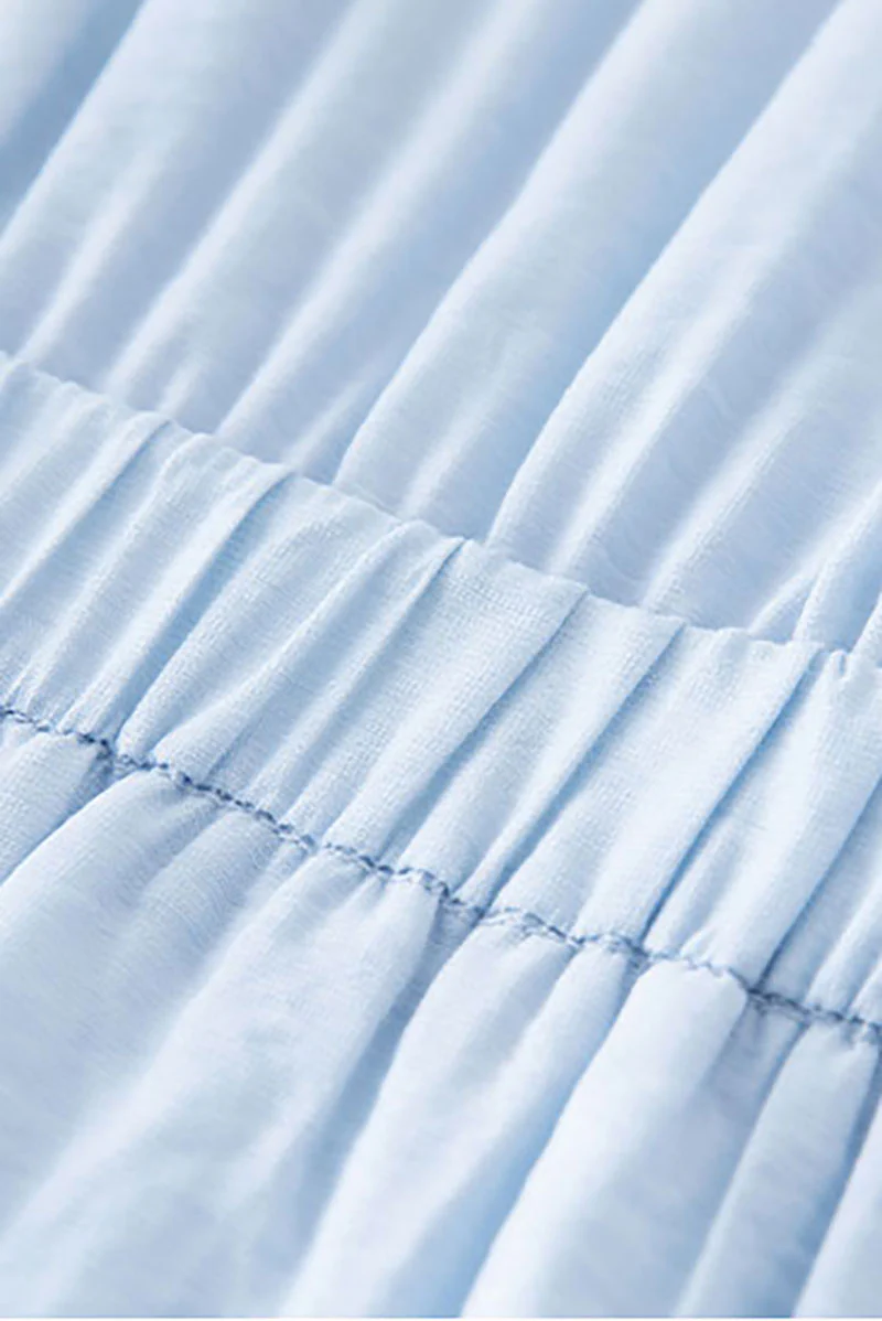 Baby Blue Long Sleeve Midi Shirt Dress - JIEEQQ