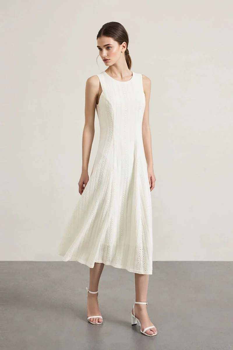 White Embroidered Lace Fit & Flare Midi Dress - HBQMJX