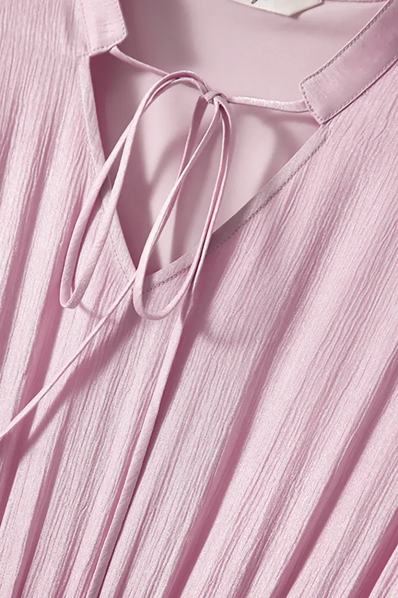 Pink Silky Tiered Puff-Sleeve Maxi Dress - HBQMJX