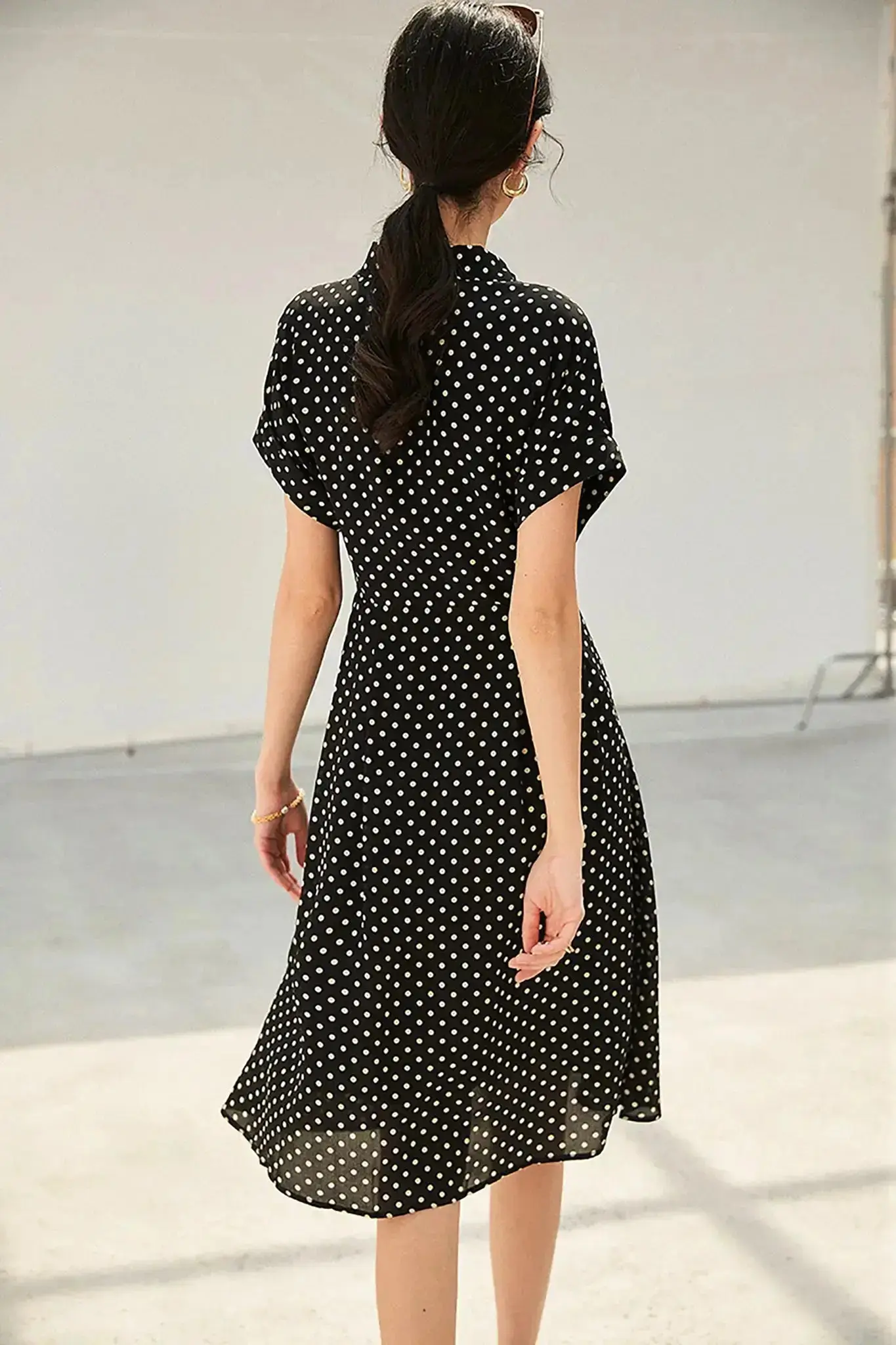 Women's Heavyweight Mulberry Silk Polka Dot Printed Silk Long Dress - HBQMJX