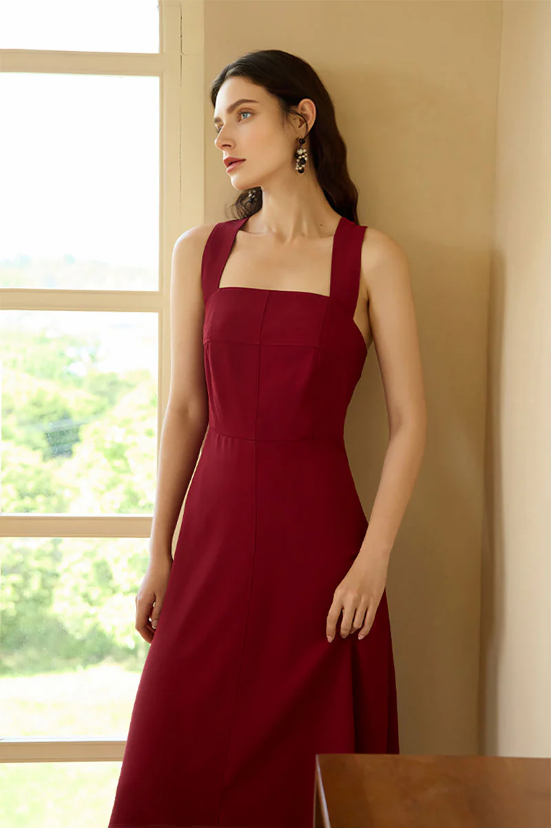 Red Cross-Back A-Line Midi Dress - HBQMJX