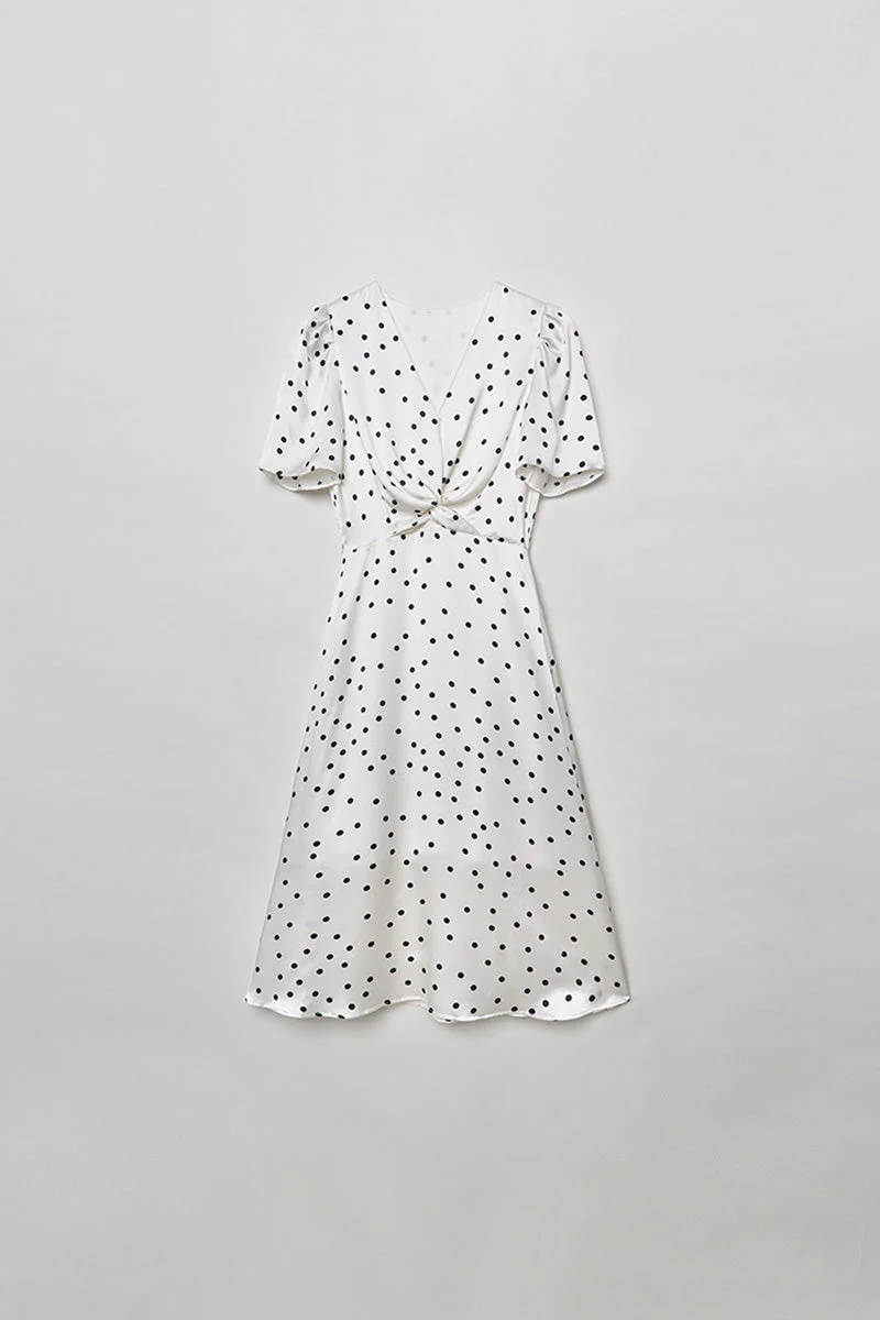 White 100 Silk Crepe-Back Polka Dot Midi Dress - HBQMJX