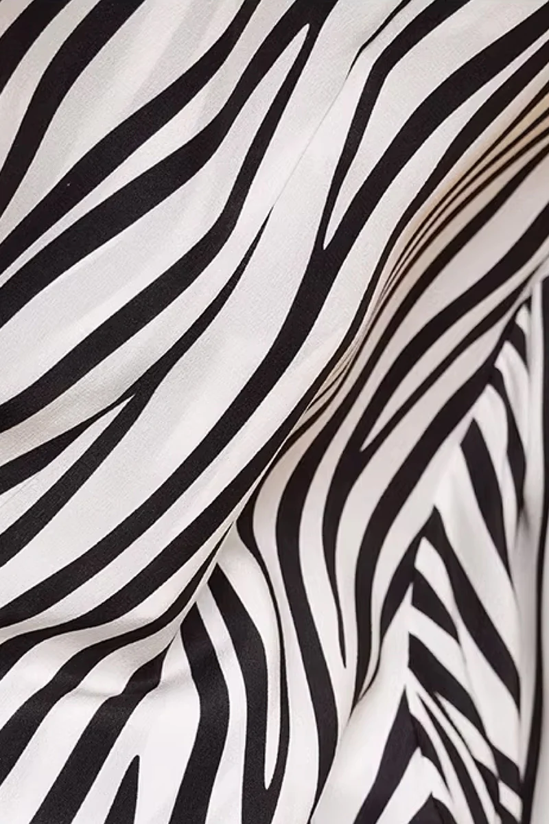 100 Mulberry Silk V-Neck Balloon-Sleeve Zebra-Print Midi Dress - HBQMJX