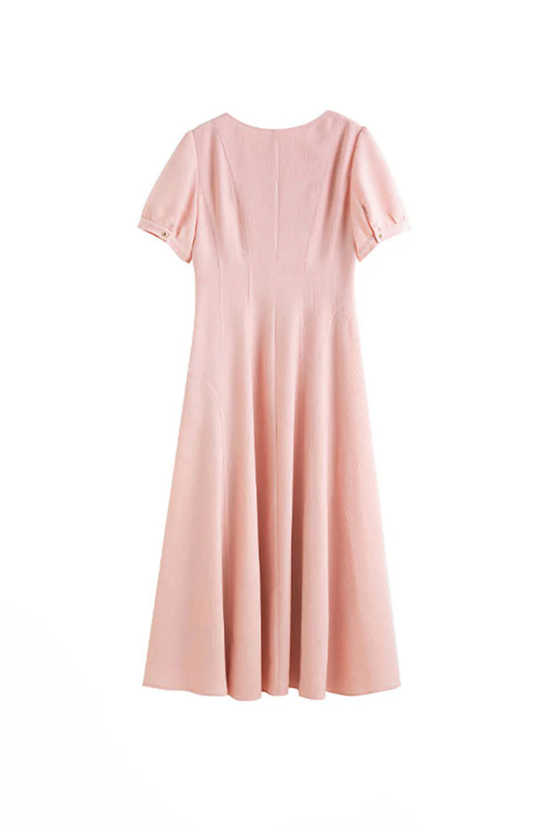 Pink Short-Sleeve A-Line Midi Dress - HBQMJX
