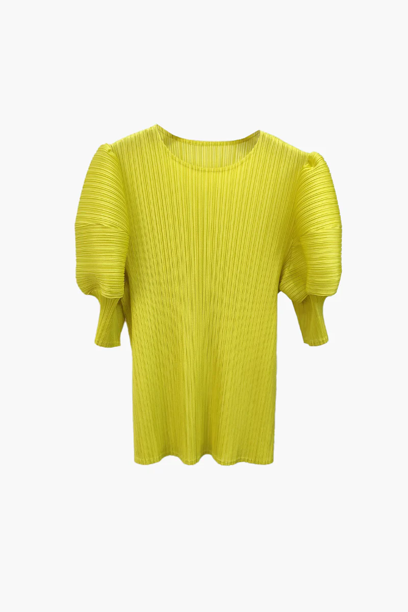 Designer Inspired Pleated Puff-Sleeve Top - HBQMJX