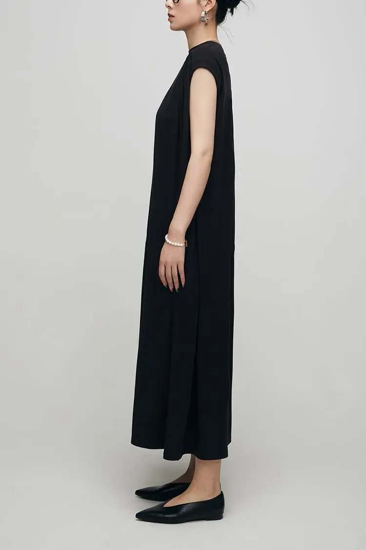 Oversized Padded Shoulder Acetate Sleeveless Shirt Dress - HBQMJX