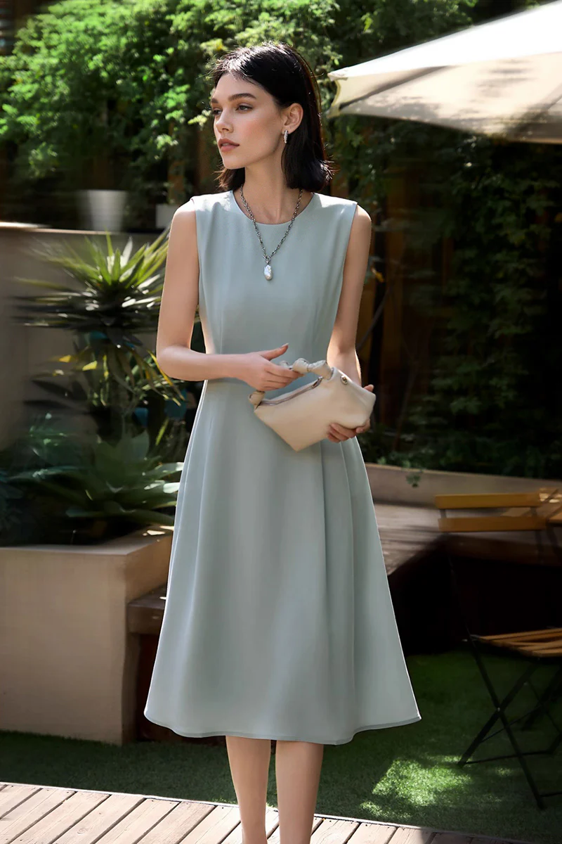 Elegant Acetate Sleeveless Fit & Flare Midi Dress - HBQMJX