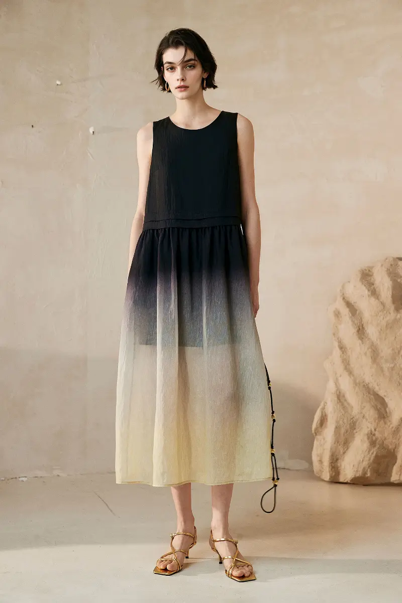 Ombre Sleeveless Linen Midi Dress - HBQMJX