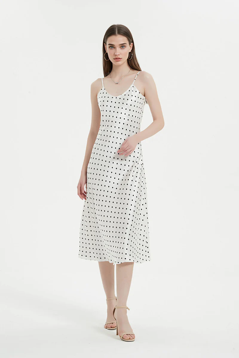 Polka-Dot V-Neck Midi Slip Dress in Triacetate-Blend - HBQMJX