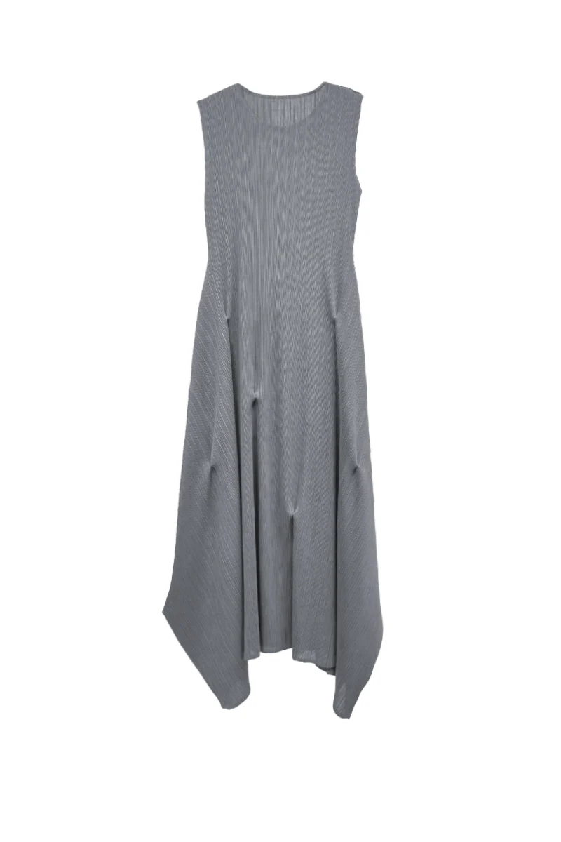 Designer Inspired Pleated Asymmetrical Midi Dress - HBQMJX
