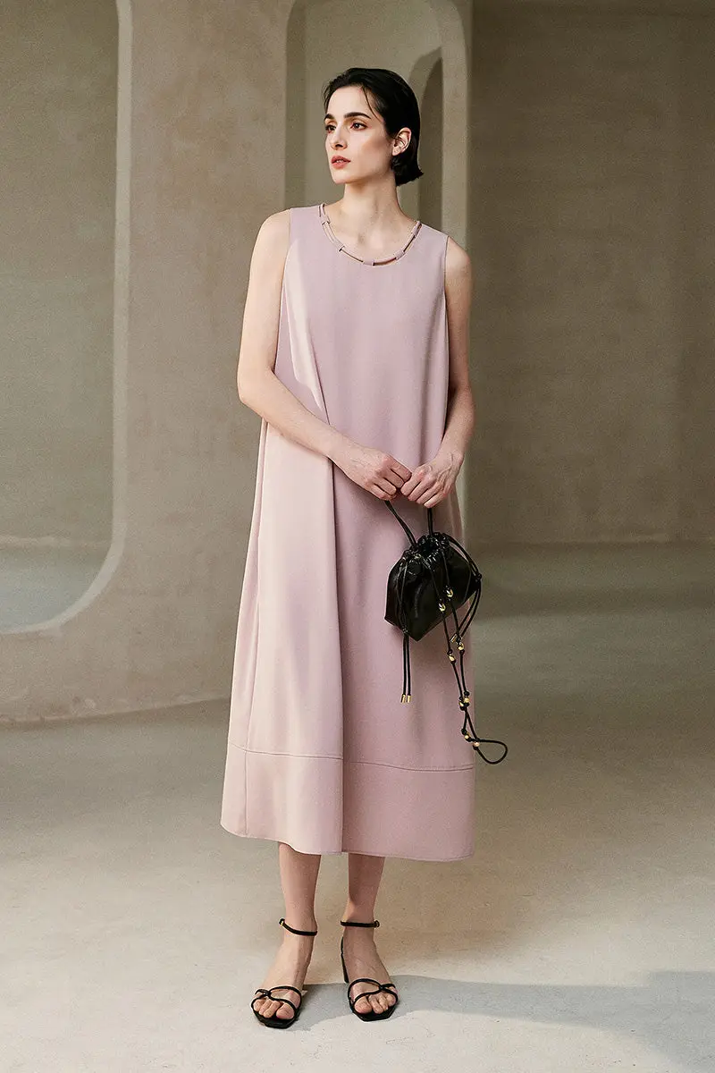Pink Row-Style Sleeveless Midi Dress - HBQMJX