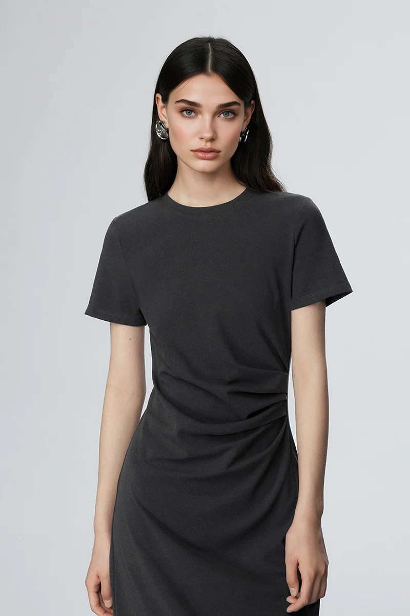 Sage Green Ruched-Waist T-Shirt Midi Dress - HBQMJX