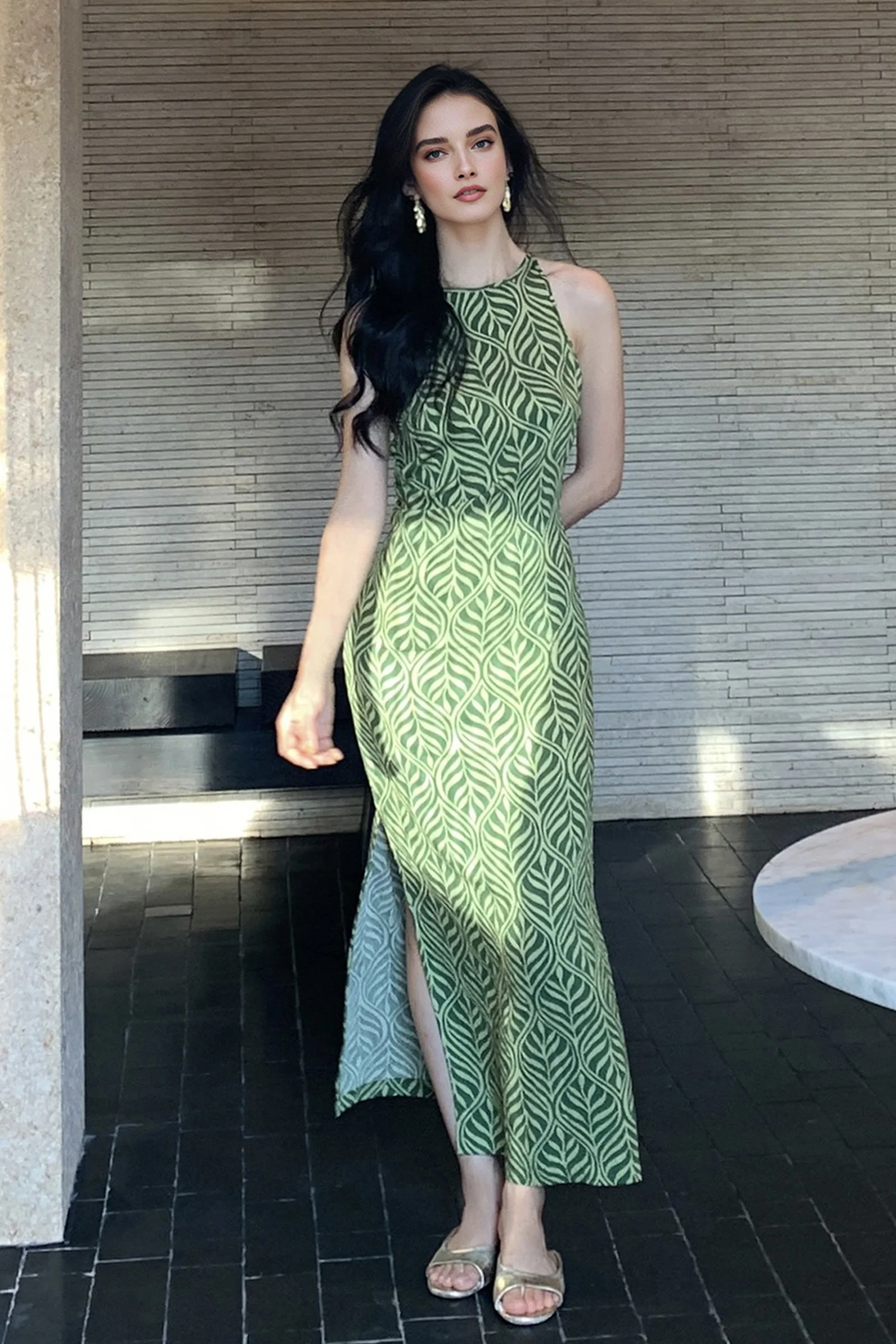 Green Paisley Print Sleeveless Maxi Dress - HBQMJX