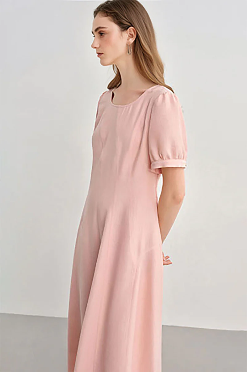 Pink Short-Sleeve A-Line Midi Dress - HBQMJX