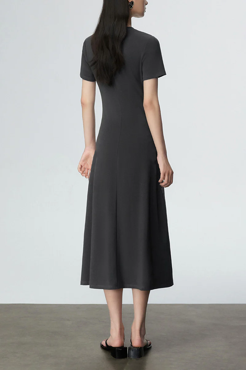 Sage Green Ruched-Waist T-Shirt Midi Dress - HBQMJX