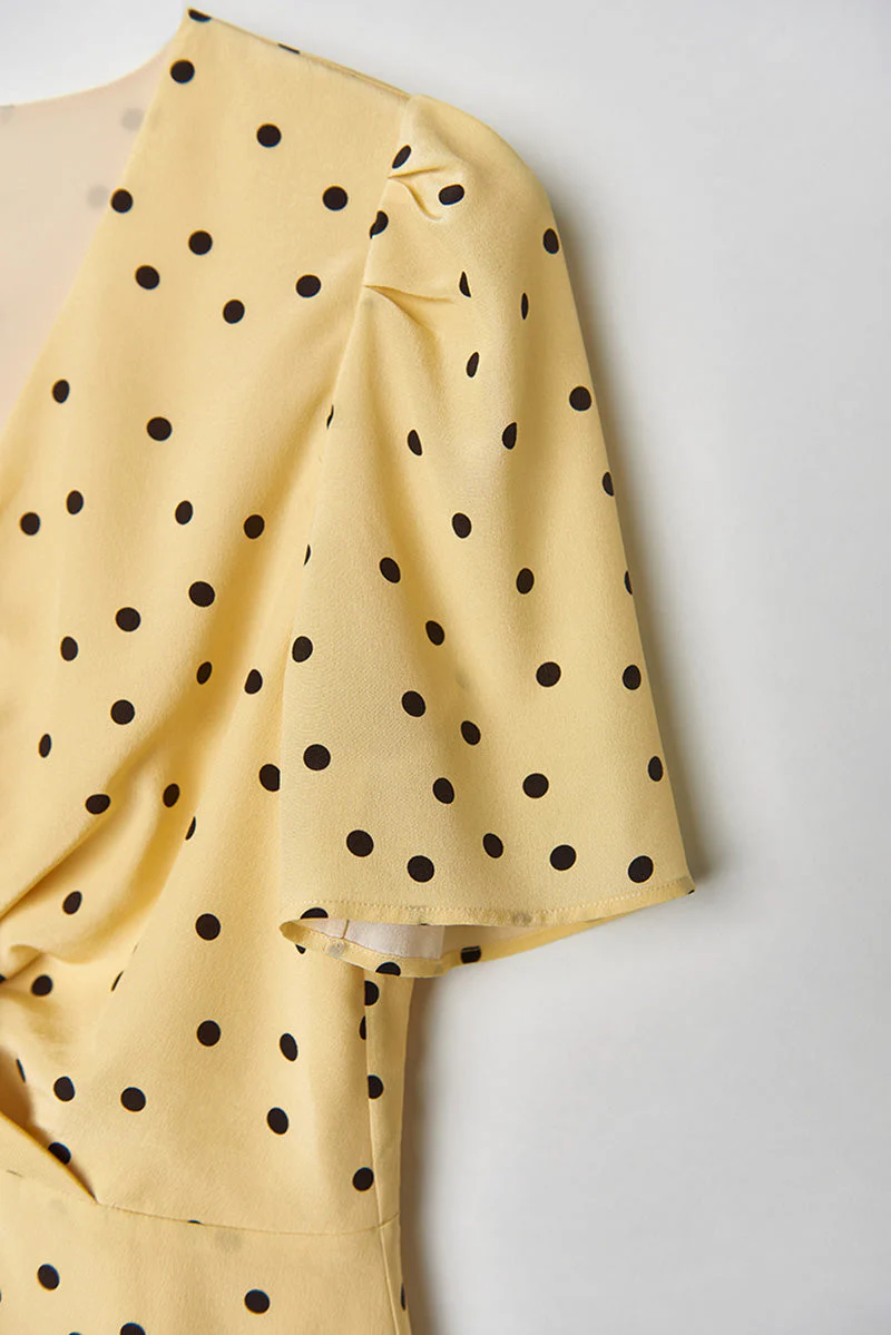 Yellow 100 Heavy Silk Crepe Polka Dot Midi Dress - HBQMJX