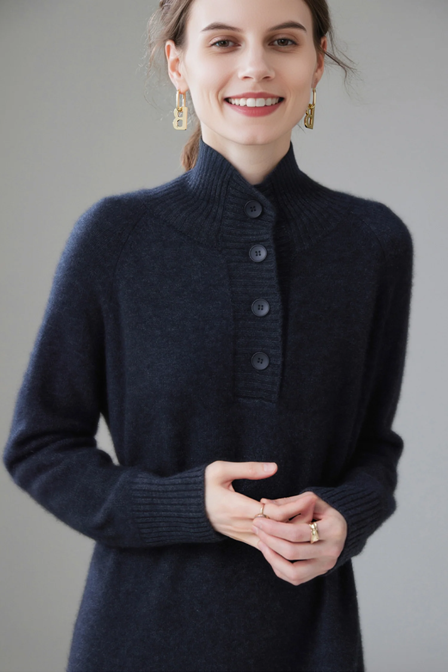 Chunky Wool Long Sleeve Turtleneck Maxi Sweater Dress - HBQMJX