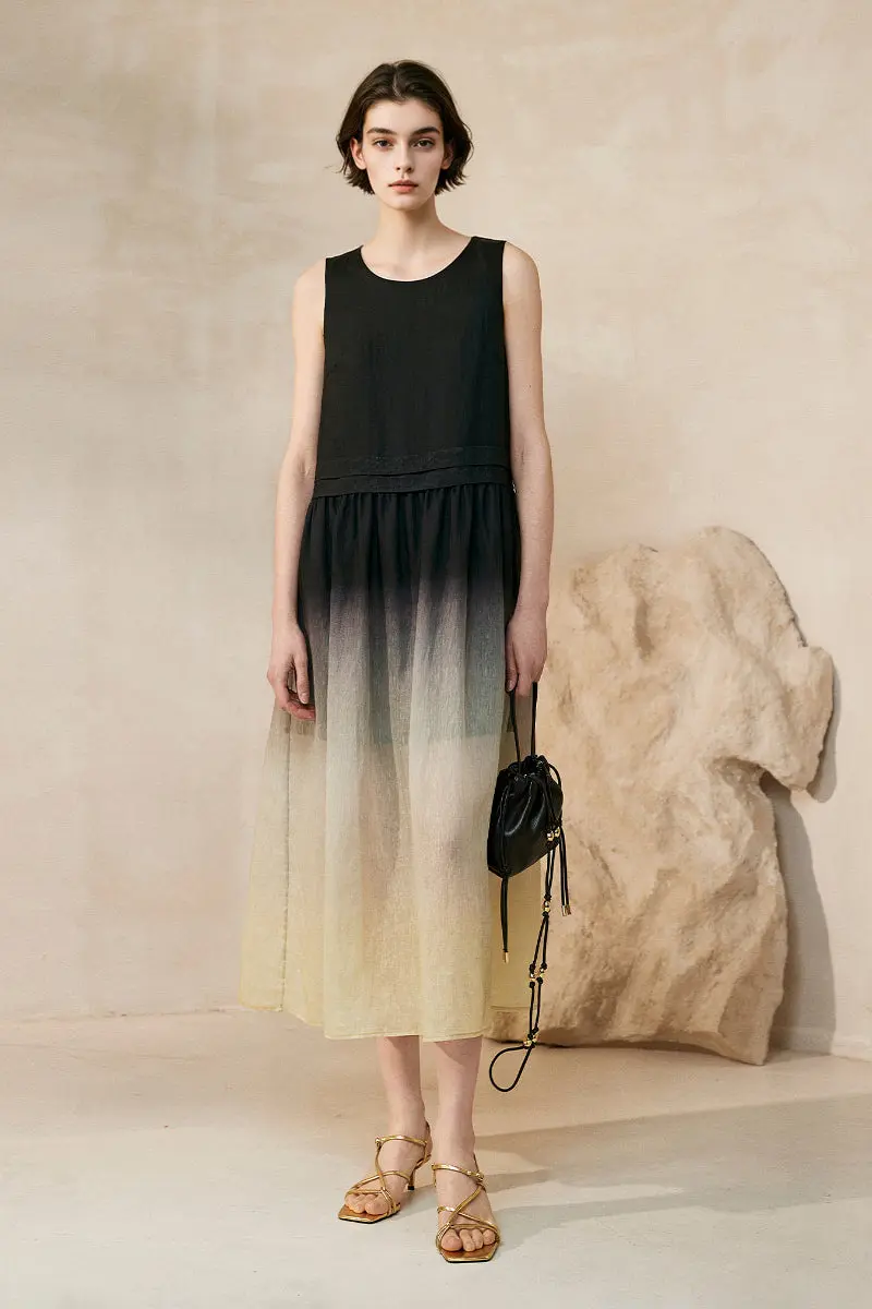 Ombre Sleeveless Linen Midi Dress - HBQMJX