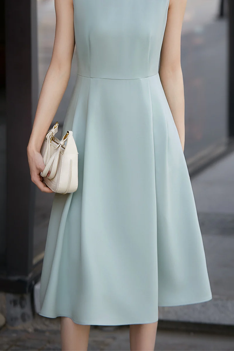Elegant Acetate Sleeveless Fit & Flare Midi Dress - HBQMJX