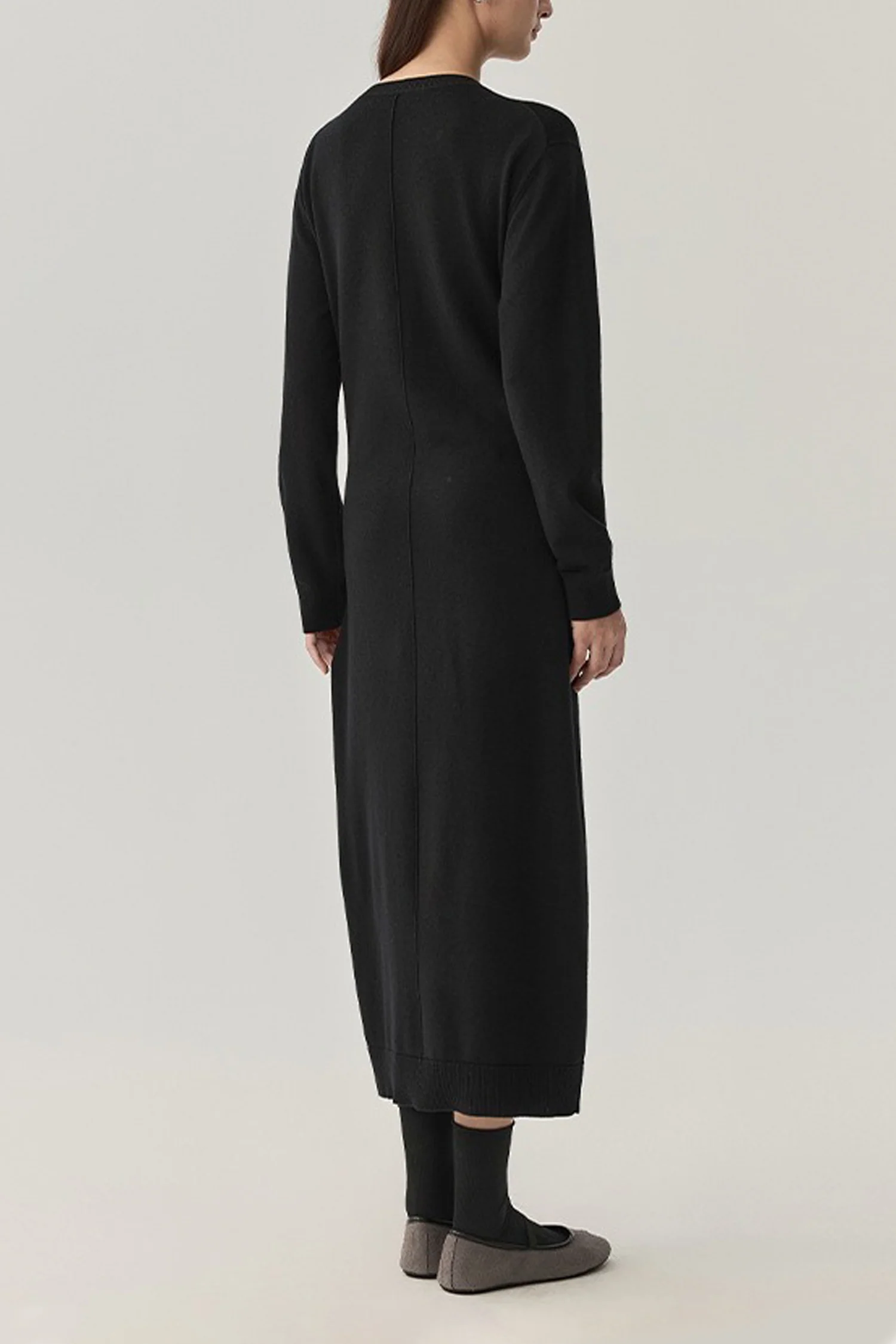 Washable Wool Long Sleeve Tie-Waist Midi Sweater Dress - HBQMJX