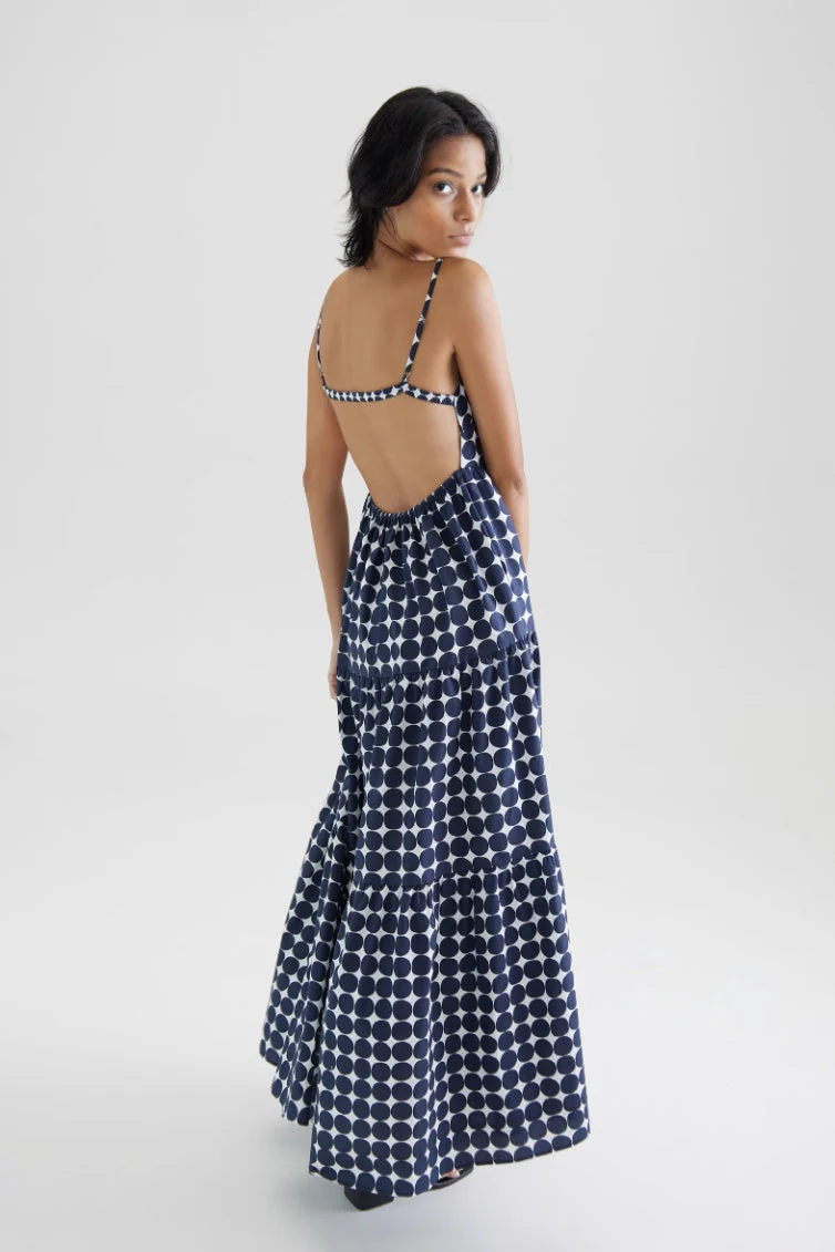 Polka Dot Tiered Backless Dress - HBQMJX