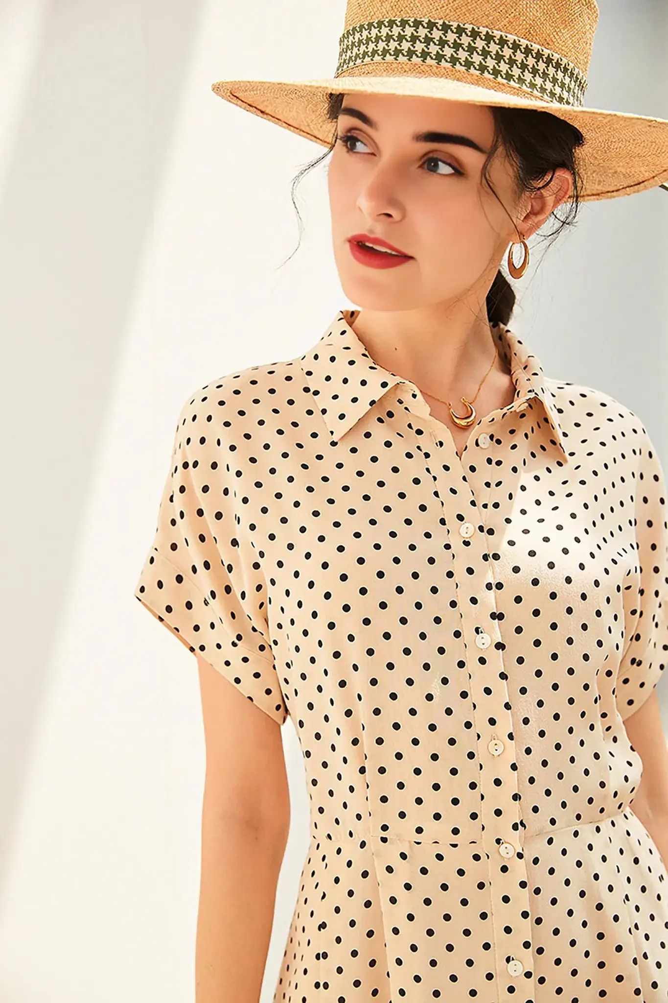 Women's Heavyweight Mulberry Silk Polka Dot Printed Silk Long Dress - HBQMJX