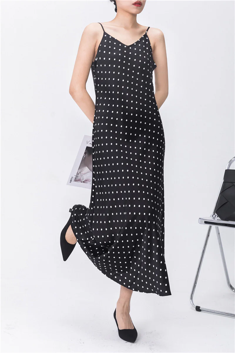 Polka-Dot V-Neck Midi Slip Dress in Triacetate-Blend - HBQMJX