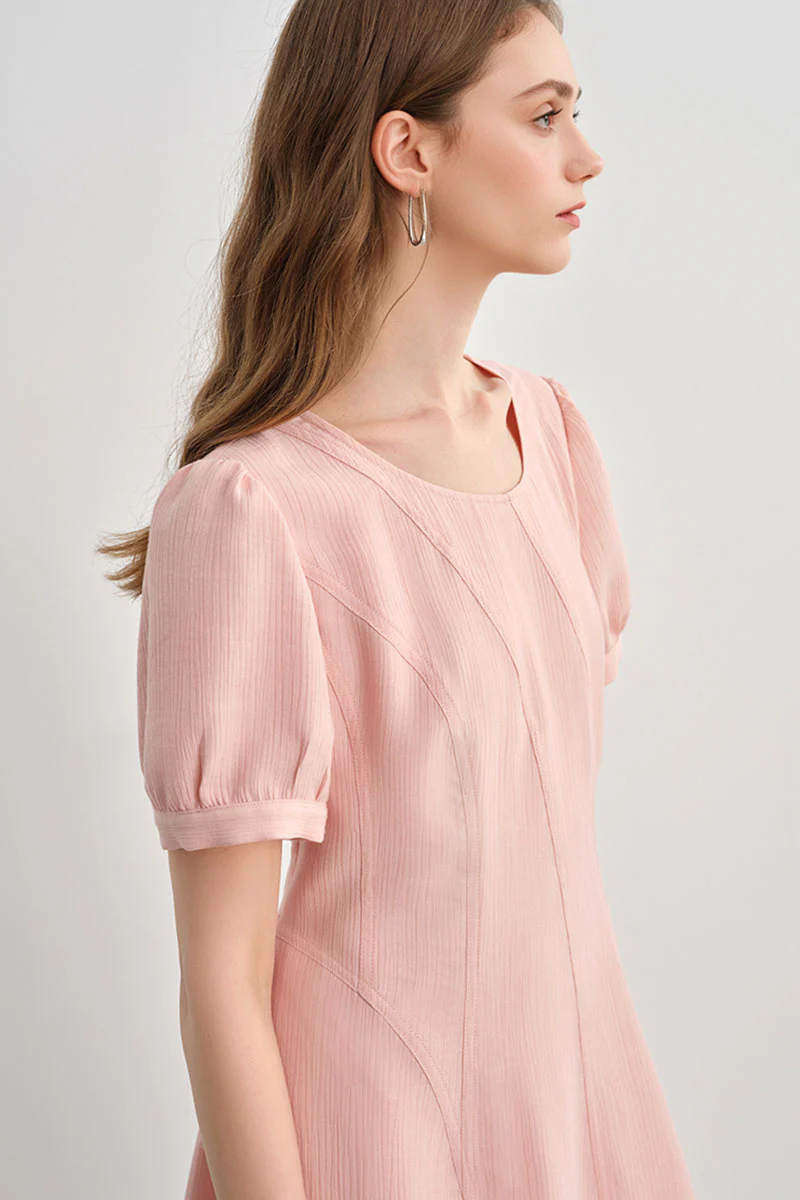 Pink Short-Sleeve A-Line Midi Dress - HBQMJX