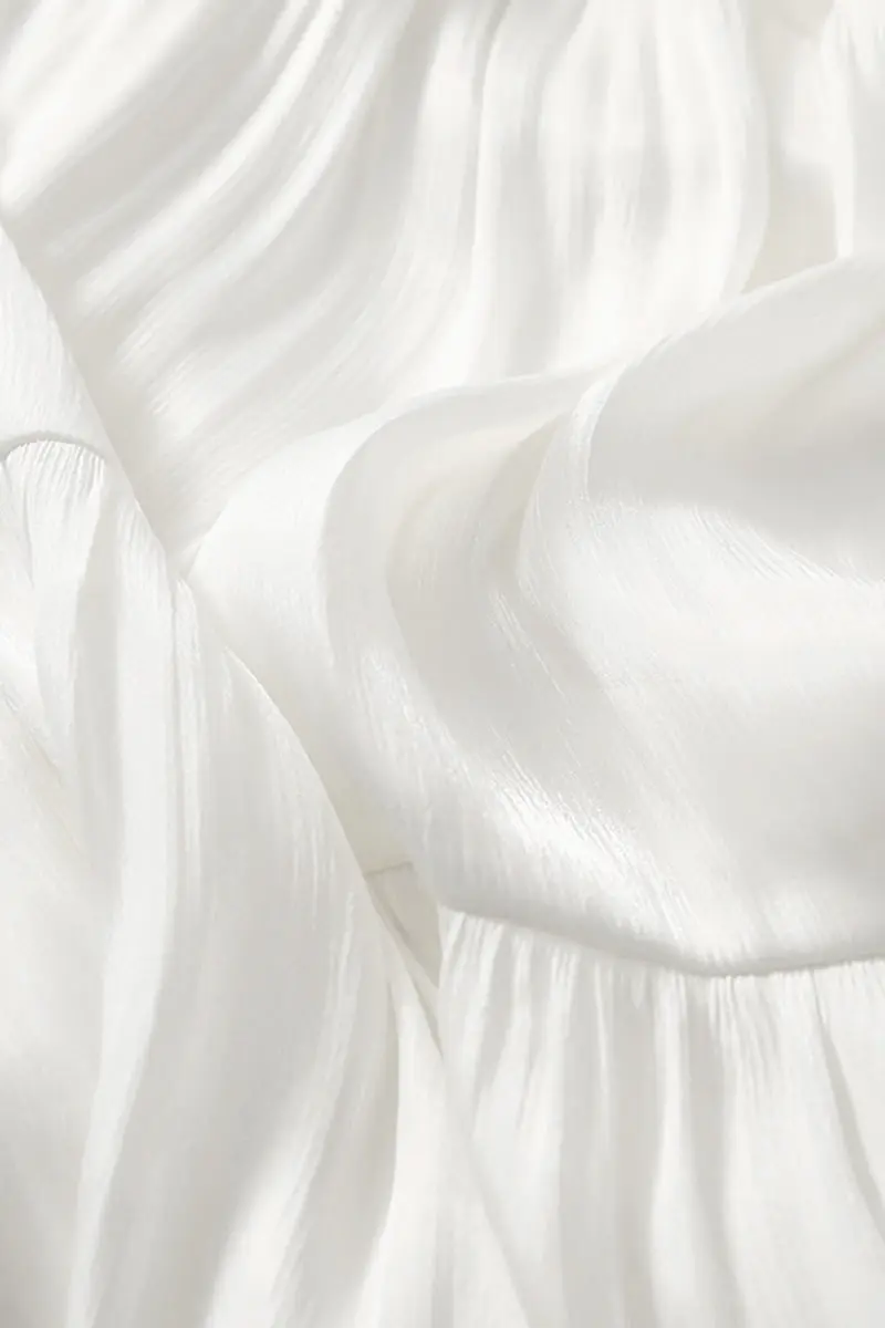 White Silky Tiered Puff-Sleeve Maxi Dress - HBQMJX