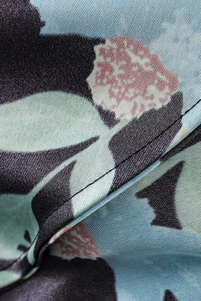 Blue Floral Sleeveless V-Neck Satin Midi Dress - HBQMJX