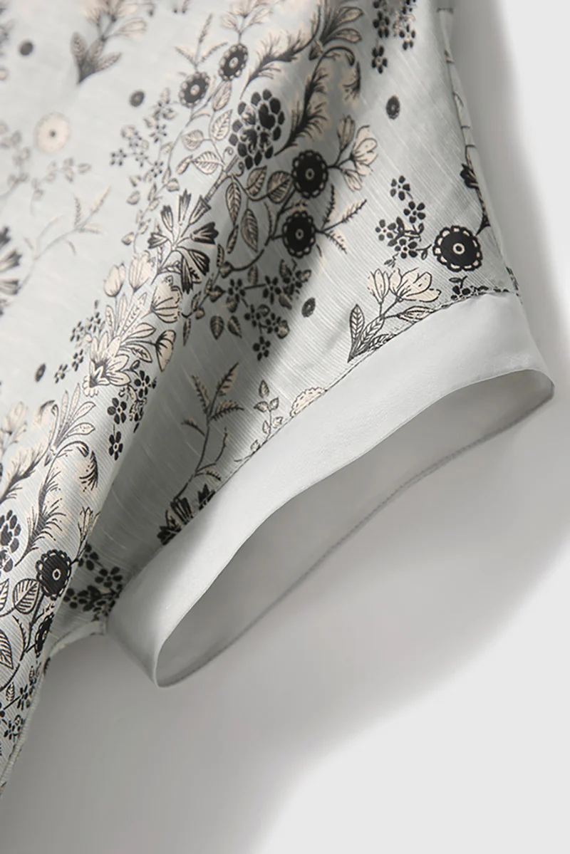 Qipao-Inspired Floral Midi Dress in Linen-Silk Blend - HBQMJX