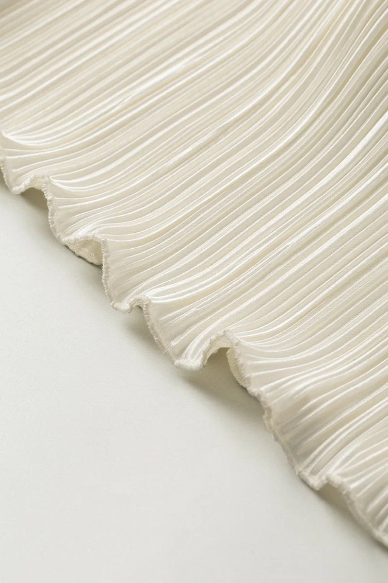 White Pleated Frayed Jacquard Mixed-Media Midi Dress - HBQMJX