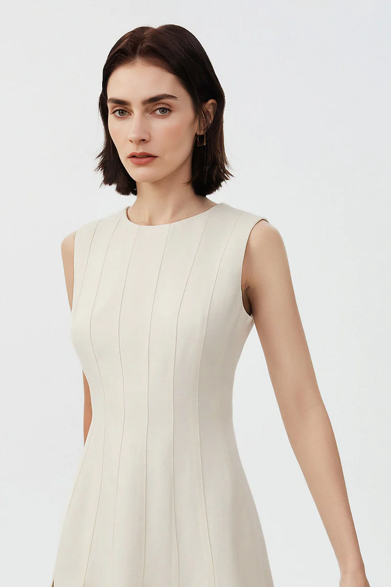White Pleated Sleeveless A-Line Mini Dress in Triacetate - JIEEQQ