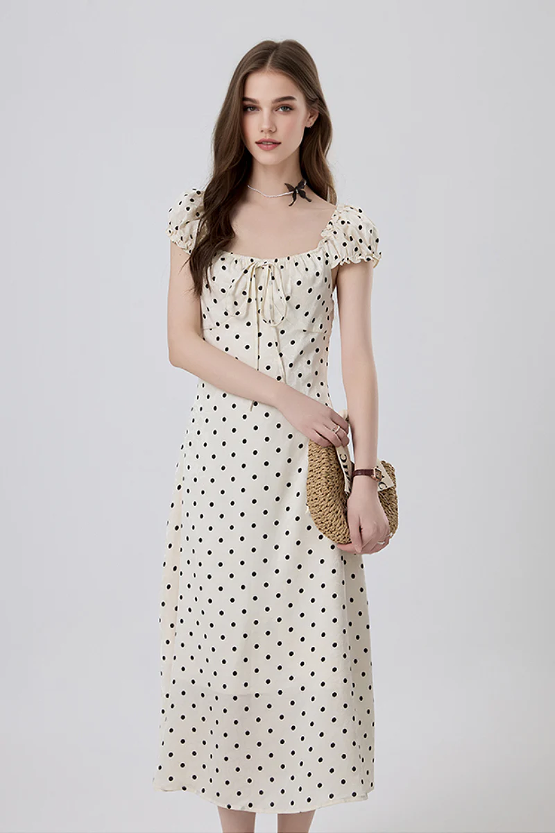 White Polka-Dot Midi Dress - HBQMJX