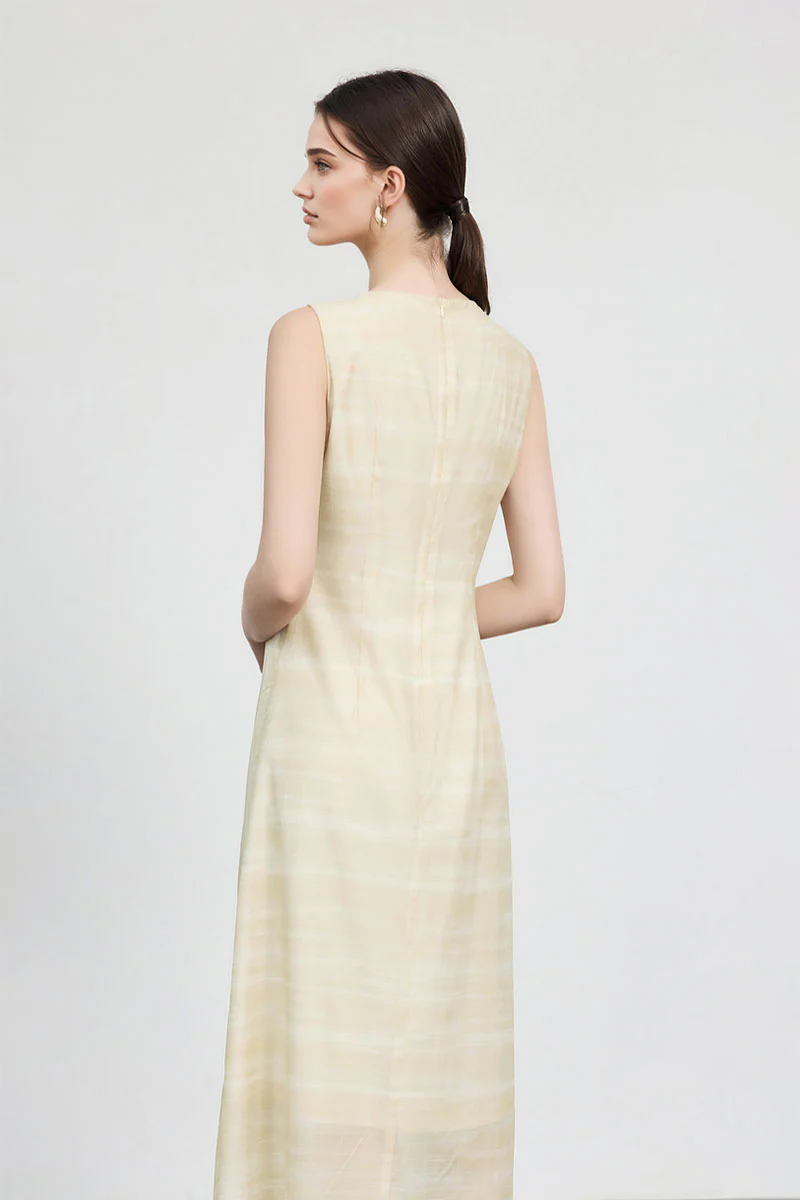 Draped Sleeveless Midi Dress in Yellow Ombre - HBQMJX
