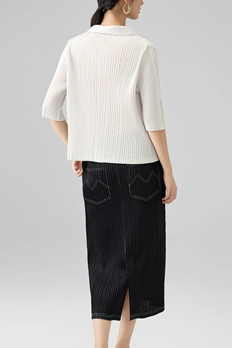 Designer-Inspired Pleated Elbow-Sleeve Polo Shirt - HBQMJX