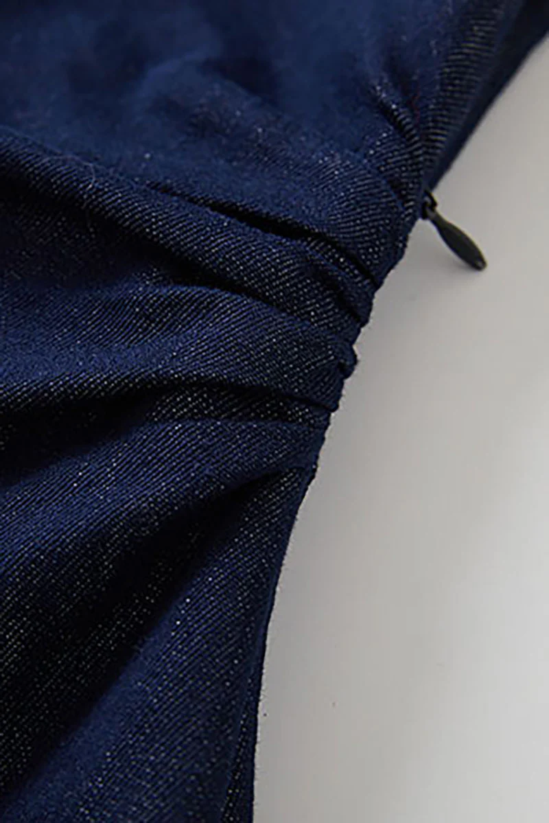 Tencel Denim Cap-Sleeve Button-Up Midi Shirt Dress with Ruched Waist - HBQMJX