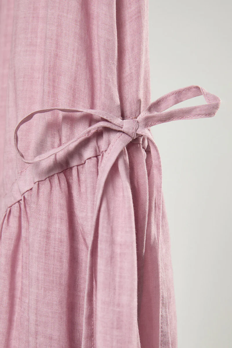 Pink Cotton-Linen Tiered Swing Beach Tank Midi Dress - HBQMJX