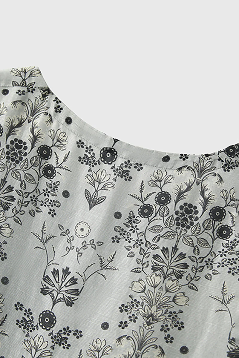 Floral Elbow-Sleeve Midi Dress in Linen-Silk Blend - HBQMJX