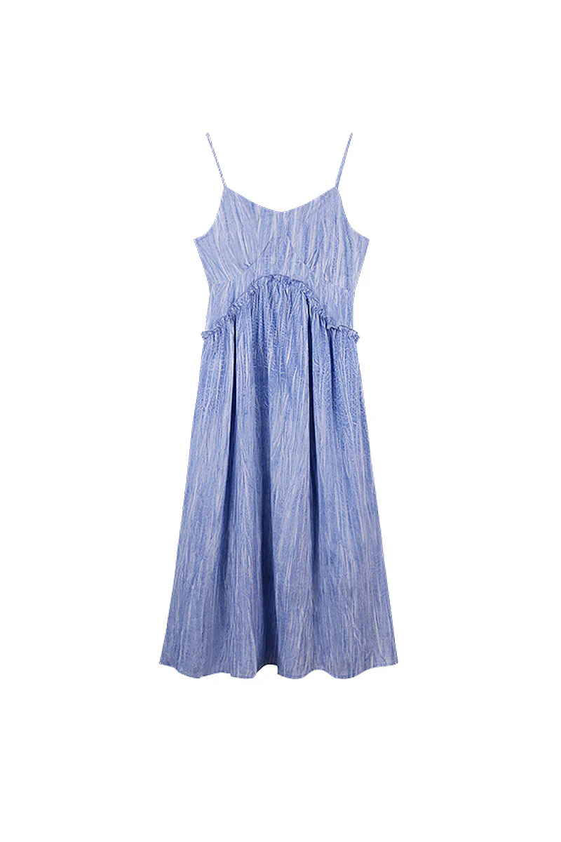 Blue Tie-Dye Spaghetti-Strap Midi Dress - HBQMJX