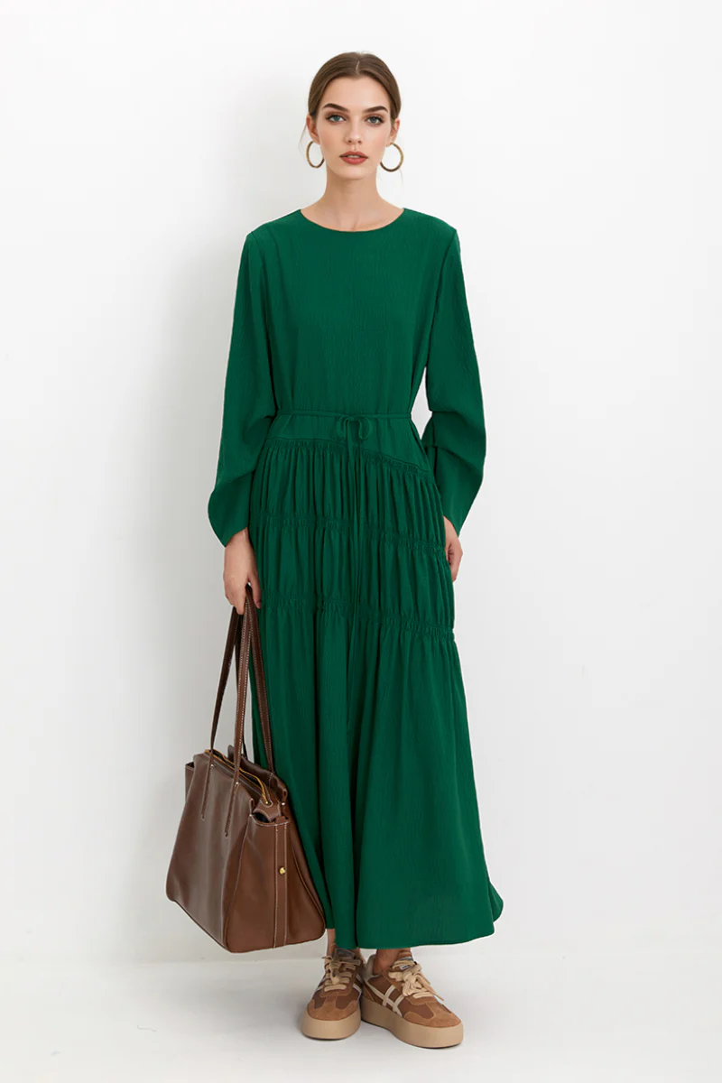 Forest Green Long-Sleeve Maxi Dress - HBQMJX