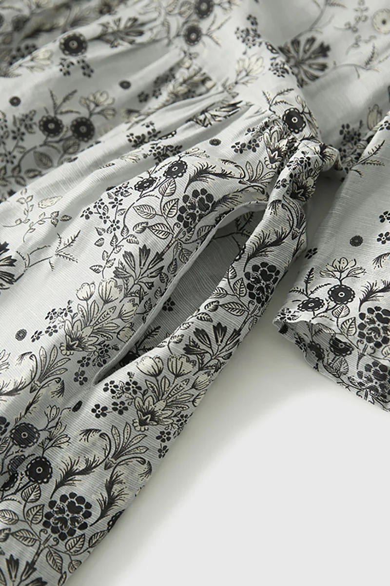 Floral Elbow-Sleeve Midi Dress in Linen-Silk Blend - HBQMJX